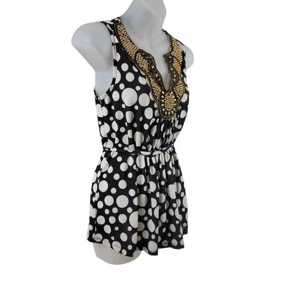 Vintage 90s Wet Seal Dressy Tank Top Blouse Womens S / M Embellished Polkadot - Picture 4 of 16